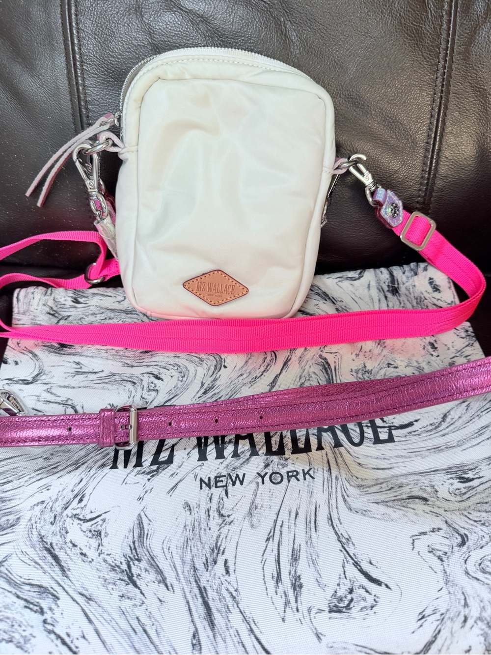 MZ Wallace Nylon Crossbody with Hot Pink/Pearl White & Iridescent Pink Straps - Picture 5 of 8